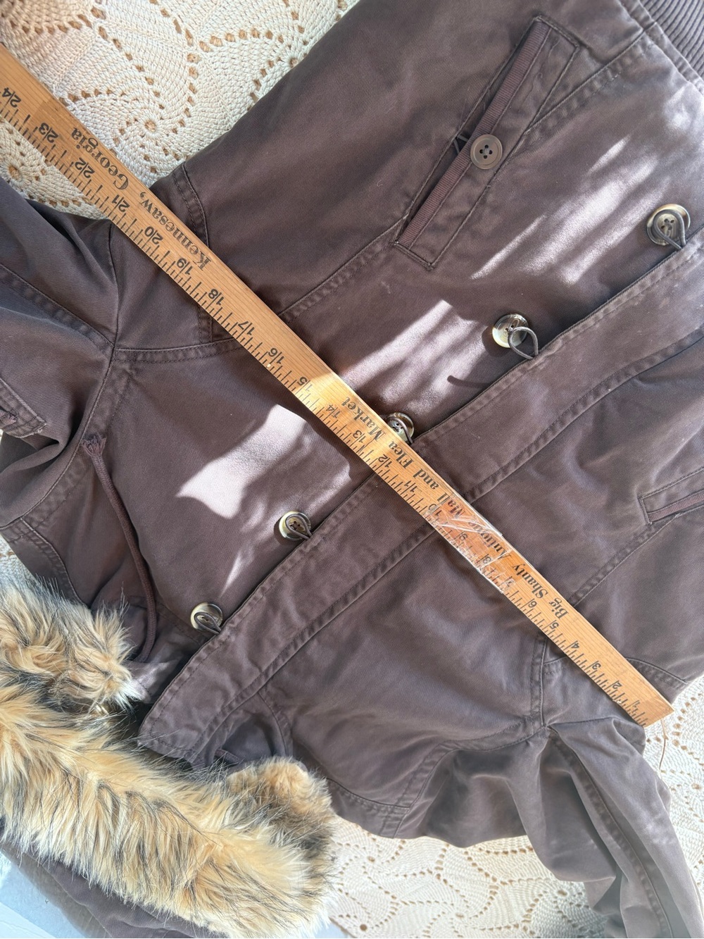 Y2K Brown Faux-Fur Lined Hooded Jacket Old Navy Large fits smaller - Picture 10 of 16
